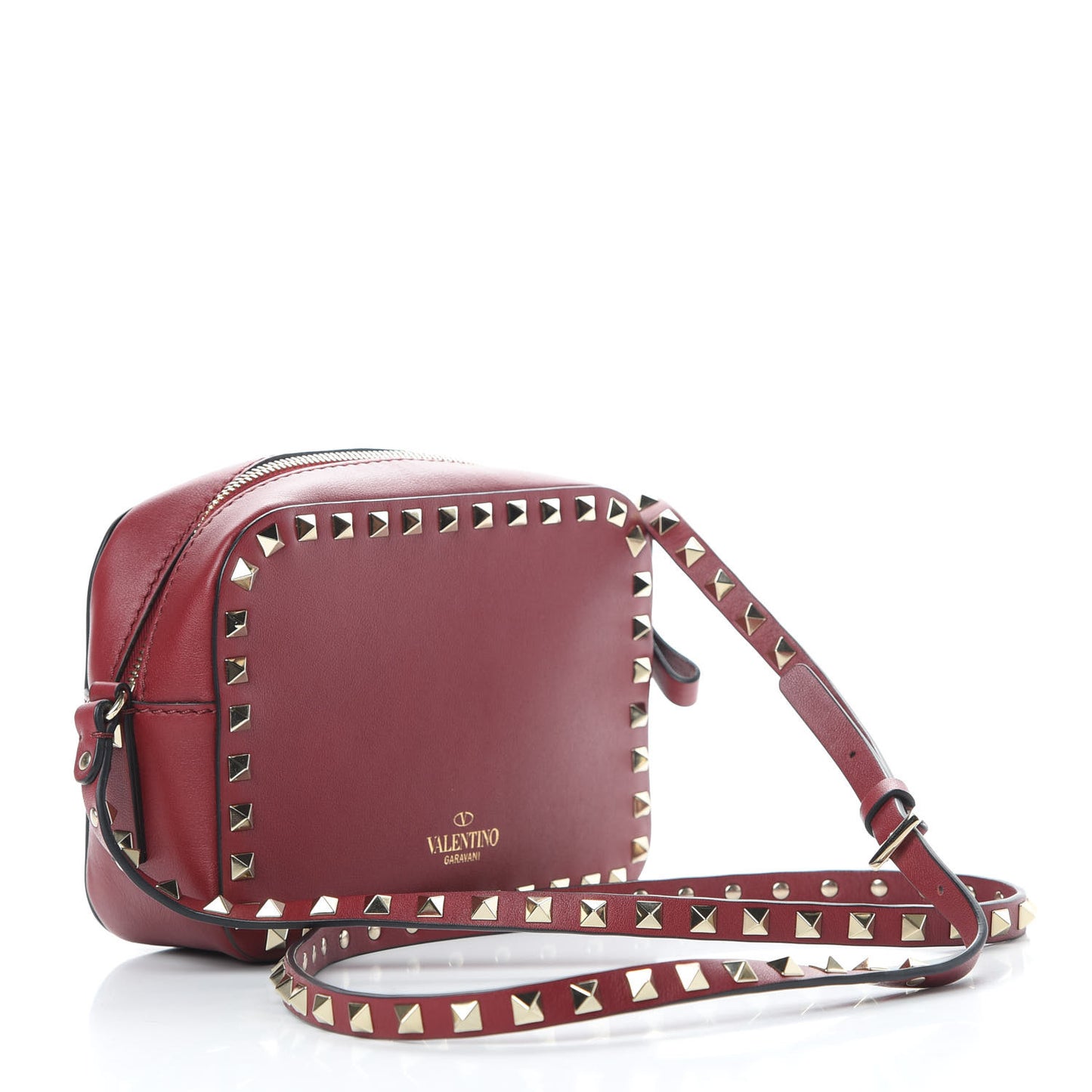 Calfskin Rockstud Camera Crossbody Bag Rubino