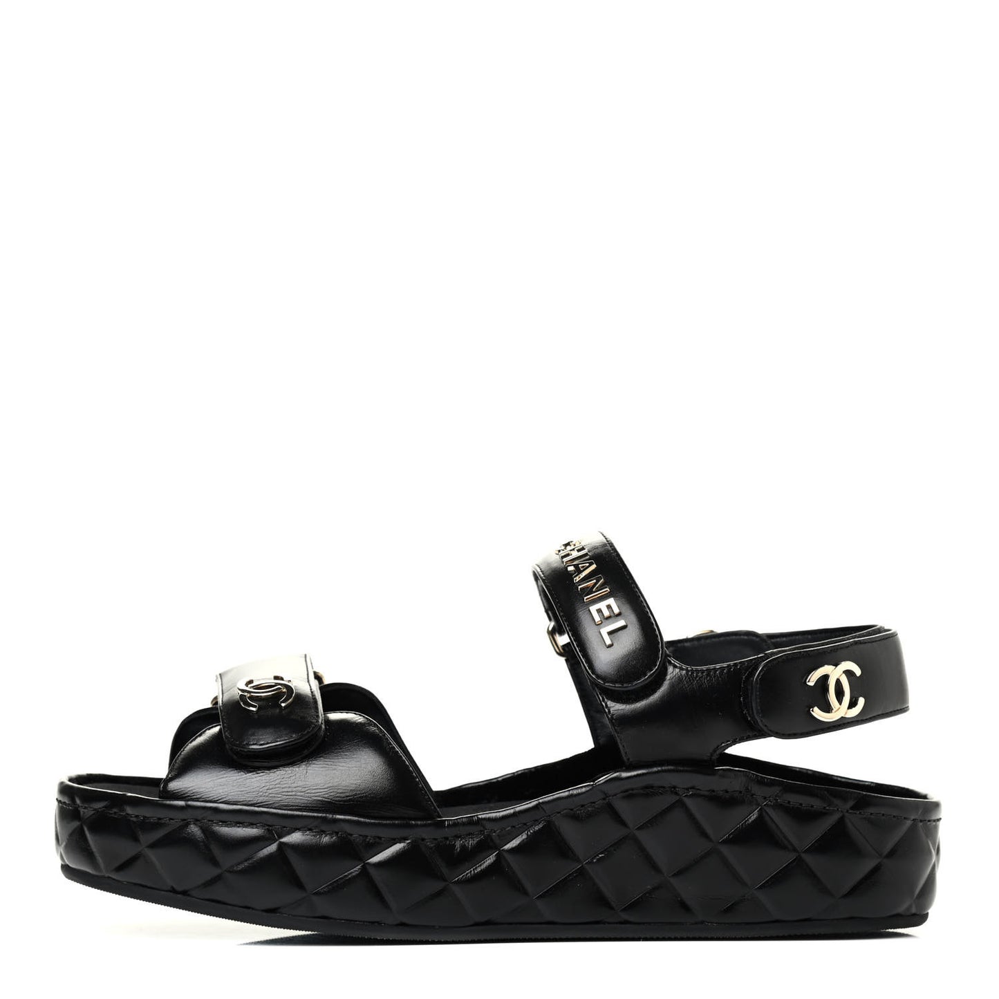Shiny Calfskin Logo Platform Sandals 39 Black