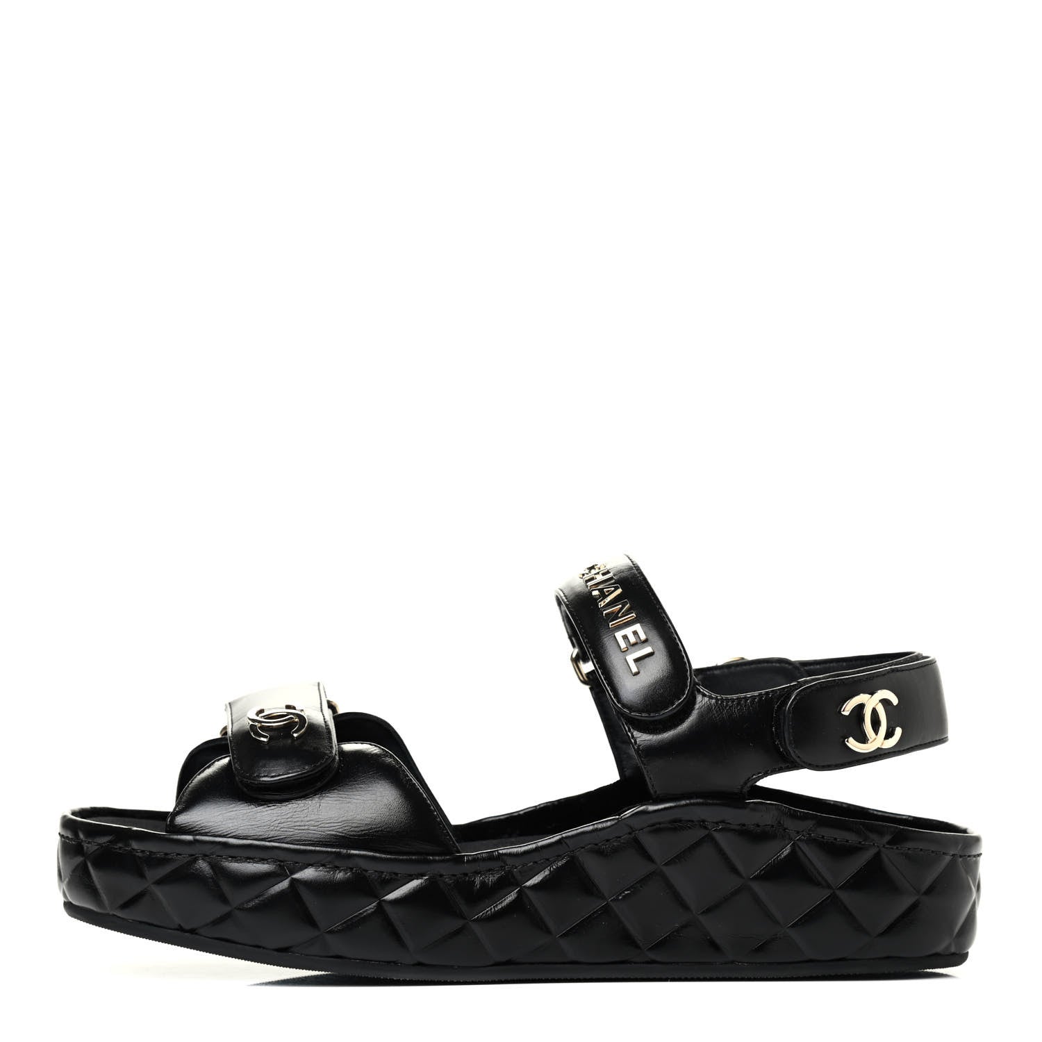 Chanel Shiny Calfskin Logo Platform Sandals 39 Black 1 of 4