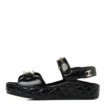 Chanel Shiny Calfskin Logo Platform Sandals 39 Black 1 of 4