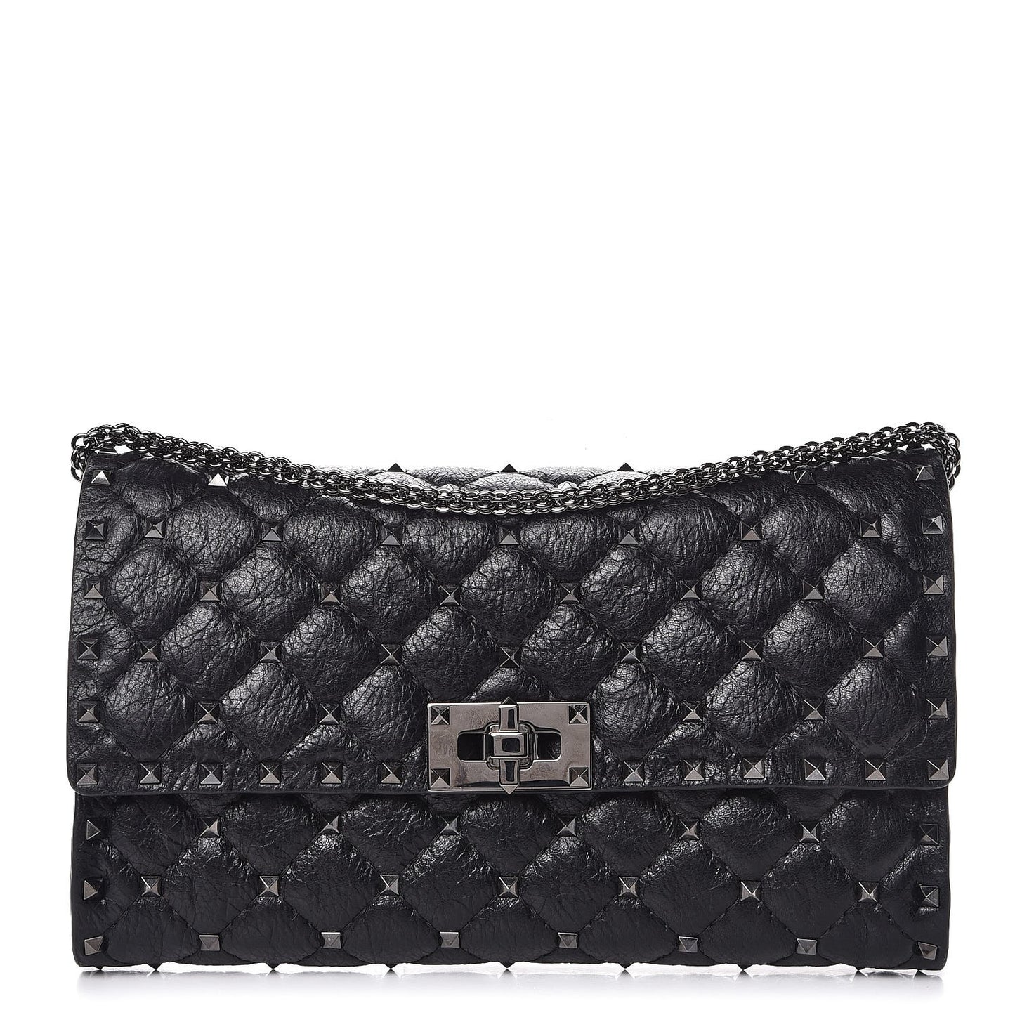 Craquele Nappa Rockstud Spike Wallet on Chain Black