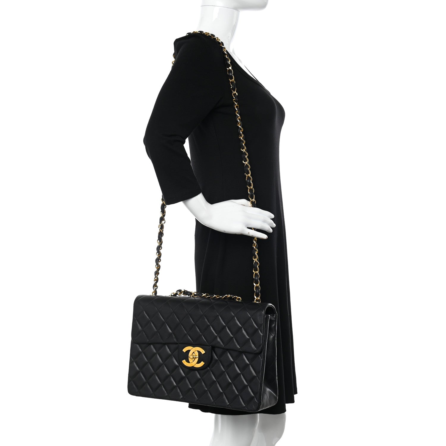 Chanel Lambskin Quilted XL Jumbo Single Flap Black 2 of 15