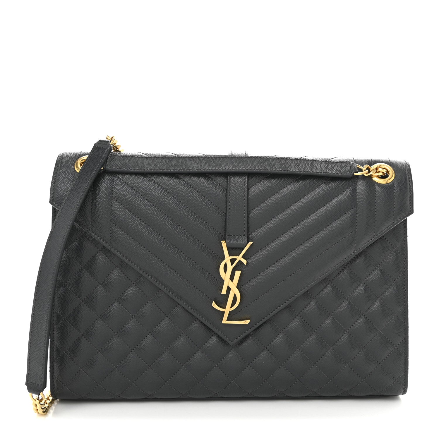 Saint Laurent Grain De Poudre Textured Mixed Matelasse Large Triquilt Monogram Satchel Dark Smog 1 of 9
