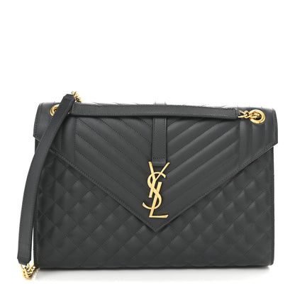 Saint Laurent Grain De Poudre Textured Mixed Matelasse Large Triquilt Monogram Satchel Dark Smog 1 of 9