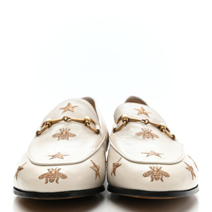 Gucci Goatskin Bee Star Embroidered Womens Jordaan Loafers 39.5 Mystic White 2 of 10