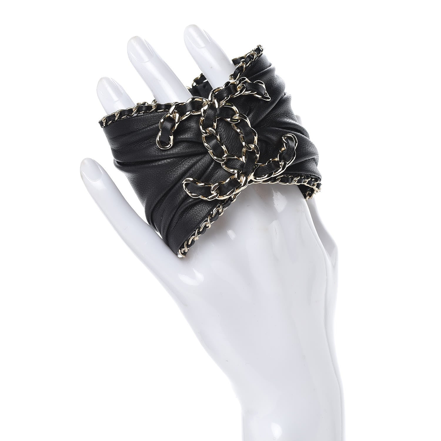 Chanel Lambskin Chain CC Cuff Bracelet Black Gold 2 of 6