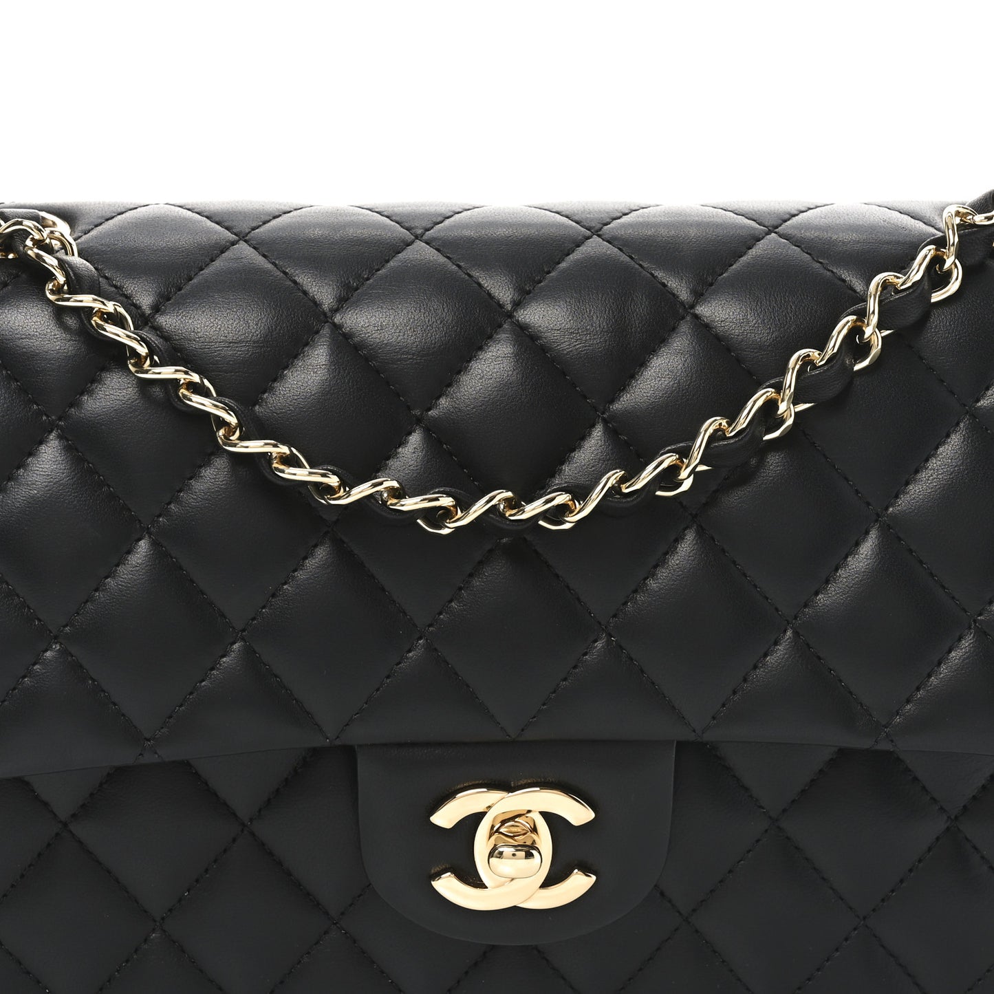 Lambskin Quilted Medium Double Flap Black