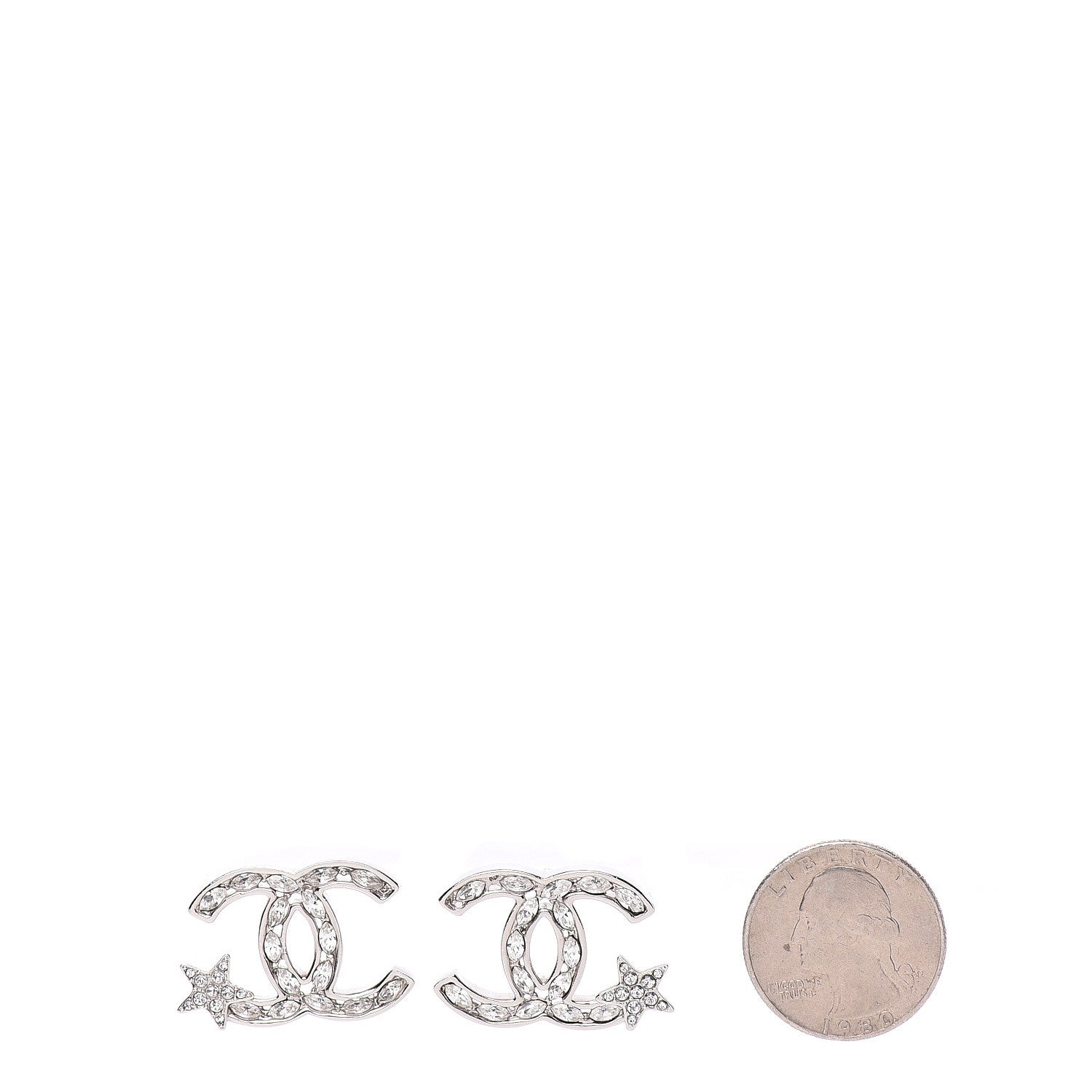 Chanel Crystal CC Starfall Earrings Silver 2 of 5