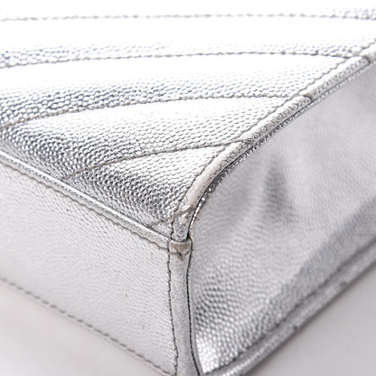 Saint Laurent Metallic Grain De Poudre Matelasse Medium Monogram Satchel Silver 9 of 19