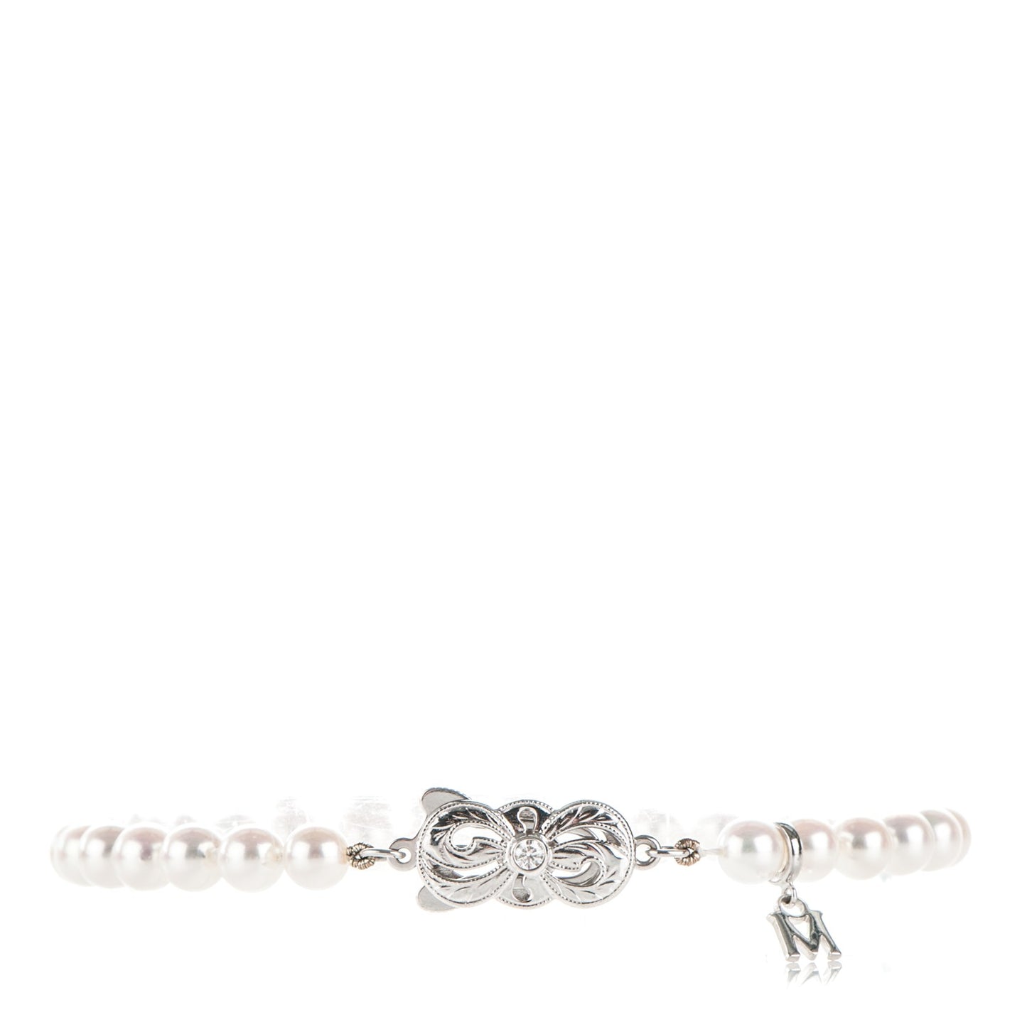 18K White Gold Diamond Akoya Cultured Pearl 5mm Strand Bracelet