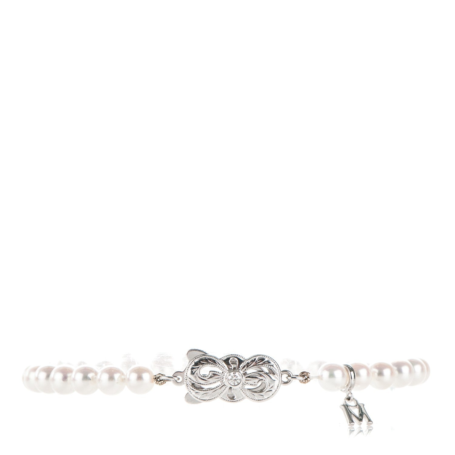 Mikimoto 18K White Gold Diamond Akoya Cultured Pearl 5mm Strand Bracelet 1 of 8