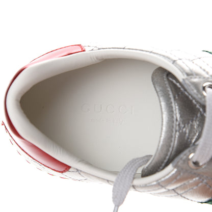 Gucci Laminated Nappa Crystal Web Bee Embroidered Trapuntata Womens Ace Platform Sneakers 36.5 Argento 7 of 8