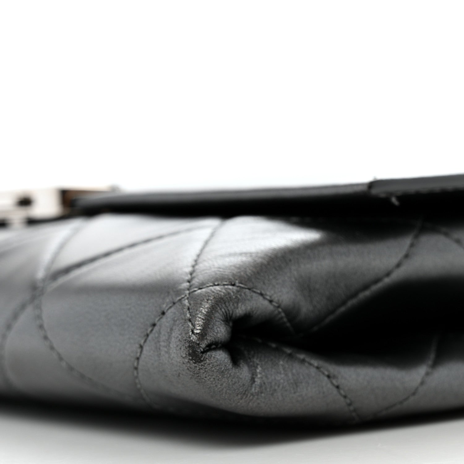 Chanel Metallic Lambskin Quilted Retro Label Clutch Charcoal Grey 11 of 14