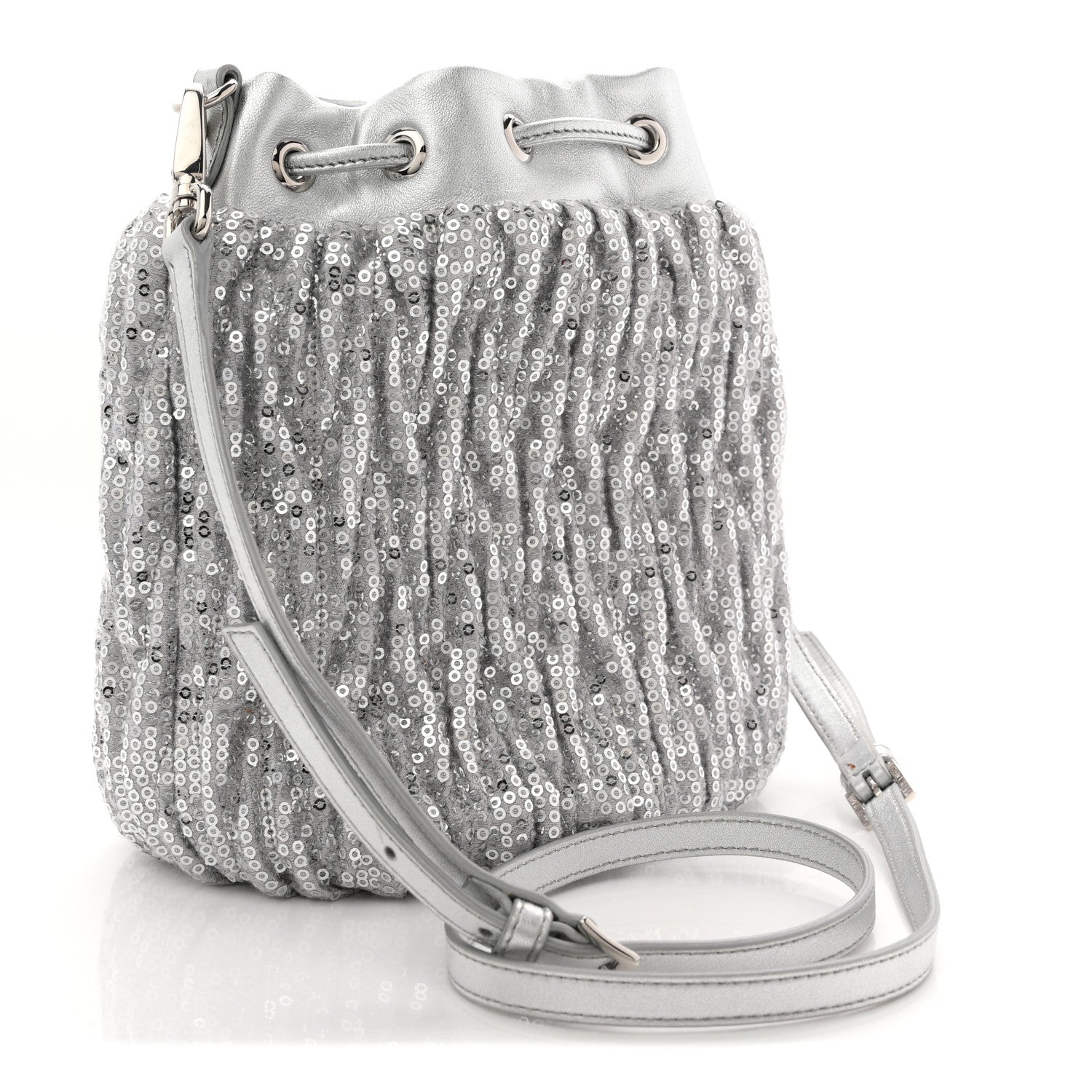 Miu Miu Paillettes Mate Bucket Bag Argento 3 of 11