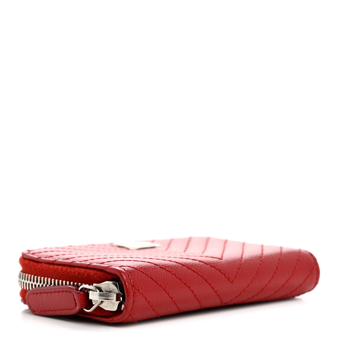 Caviar Chevron Quilted Zip Around Coin Purse Red