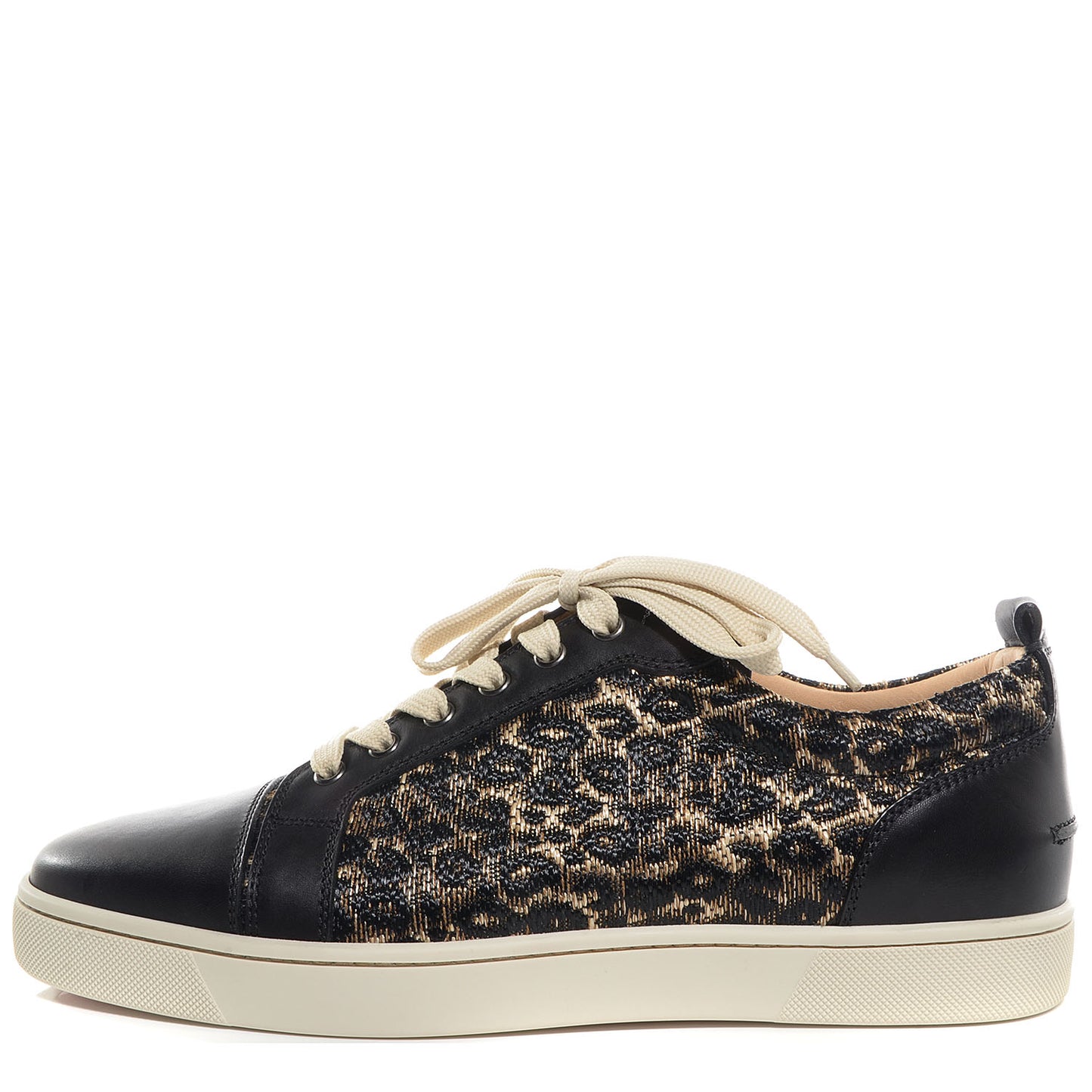 Calfskin Paille Leopard Louis Junior Mens Flat Sneakers 44 Black Beige