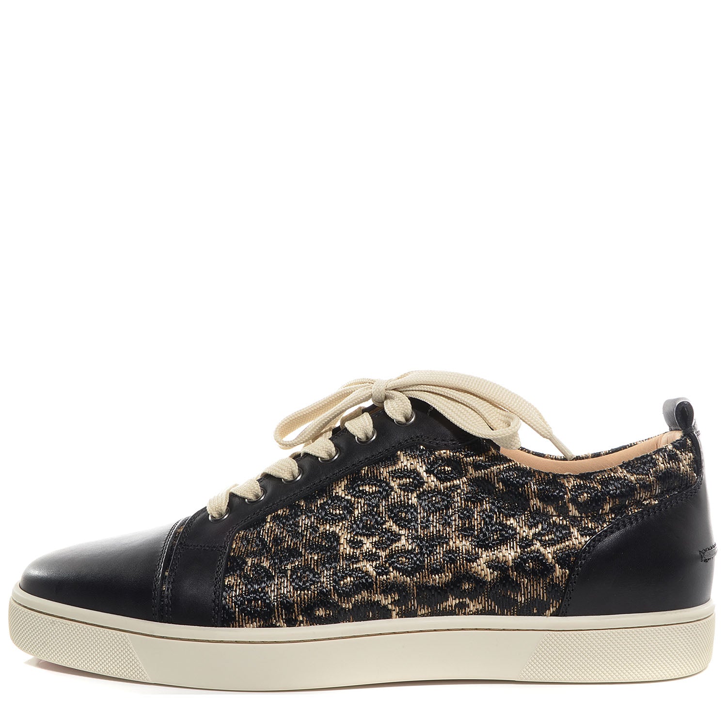 Christian Louboutin Calfskin Paille Leopard Louis Junior Mens Flat Sneakers 44 Black Beige 1 of 8