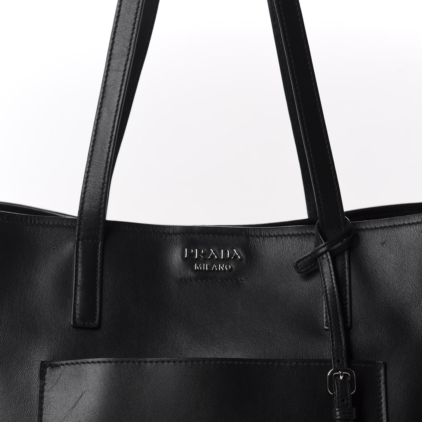 City Calf Front Pocket Large Shopping Tote Black