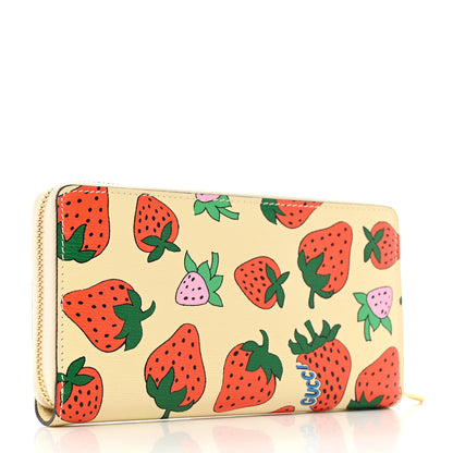 Gucci Grainy Calfskin Strawberry Zumi Zip Around Wallet Ivory Red 3 of 8