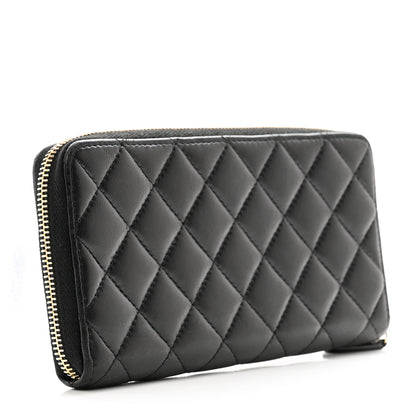 Chanel Lambskin Quilted Large Gusset Zip Around Wallet Black 3 of 9