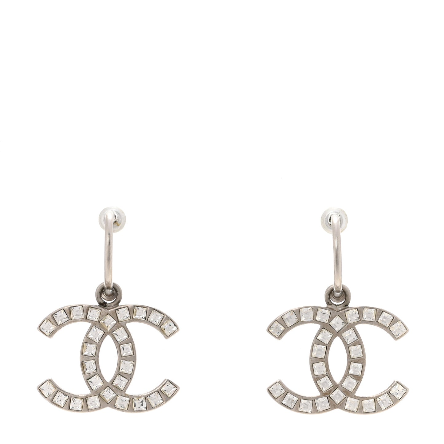 Baguette Crystal CC Dangle Earrings Silver