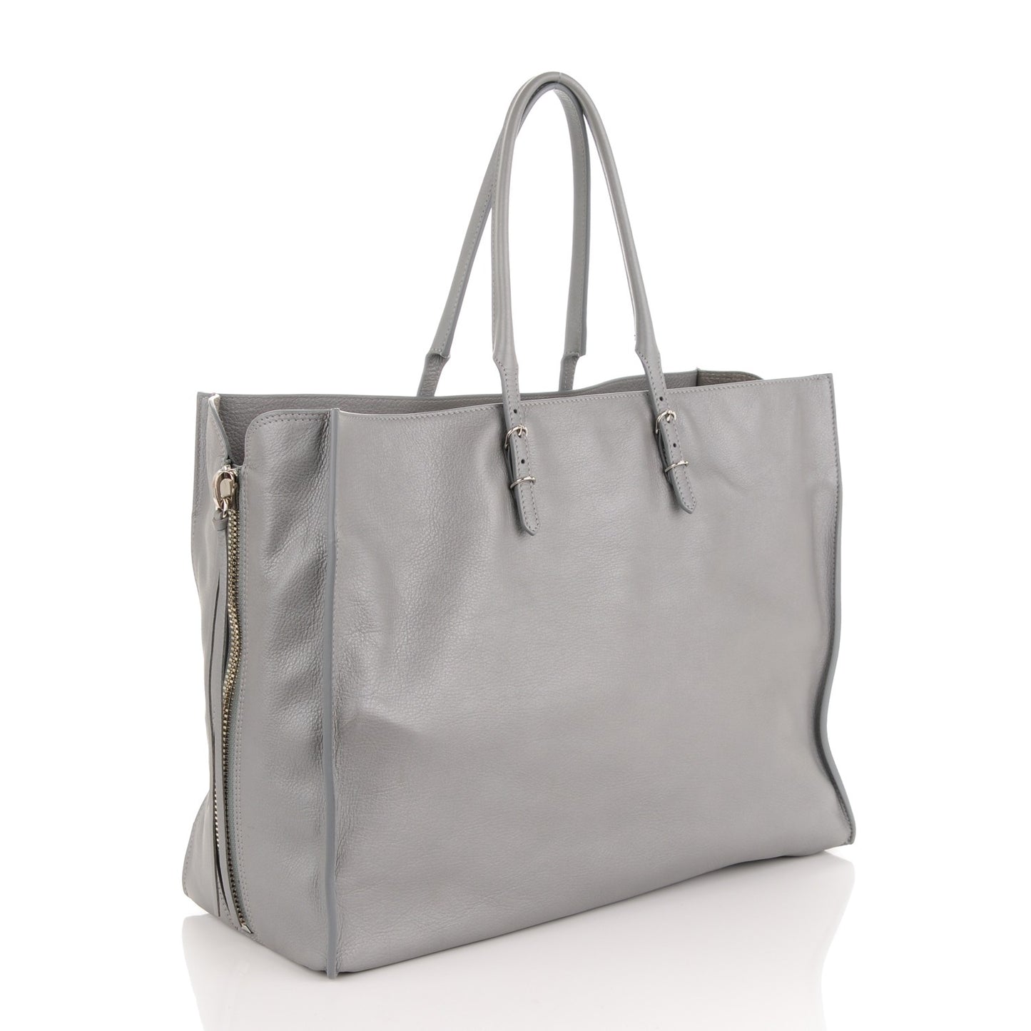 Veau Papier A4 Zip Around Tote Gris Metal