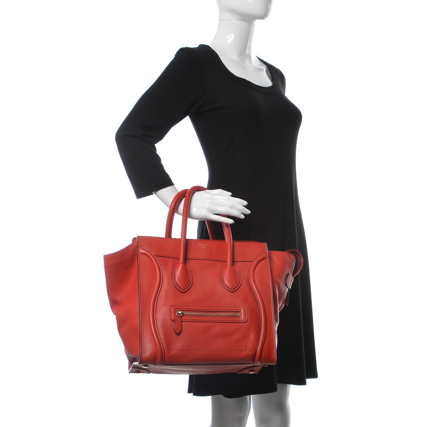 Celine Drummed Calfskin Mini Luggage Coquelicot 2 of 9