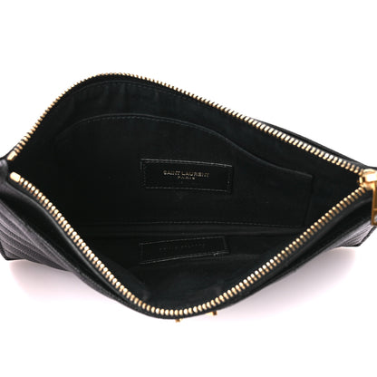 Saint Laurent Grain De Poudre Chevron Monogram Large Bill Pouch Black 5 of 11