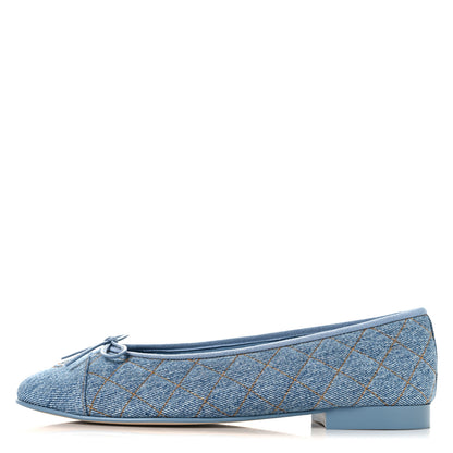 Chanel Denim Quilted CC Cap Toe Ballerina Flats 40.5 Light Blue 1 of 9