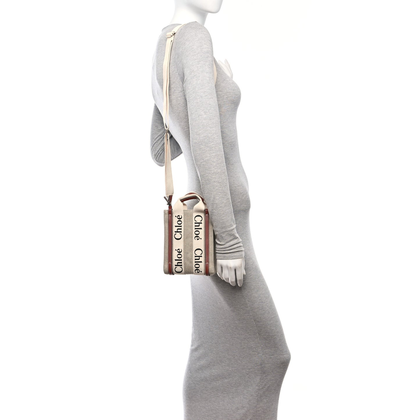 Cotton Calfskin Mini Woody North South Ribbon Tote White Brown