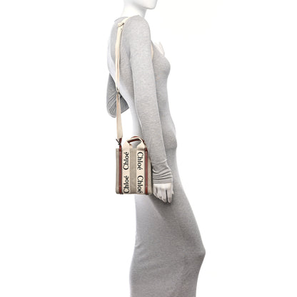 Chloe Cotton Calfskin Mini Woody North South Ribbon Tote White Brown 2 of 10