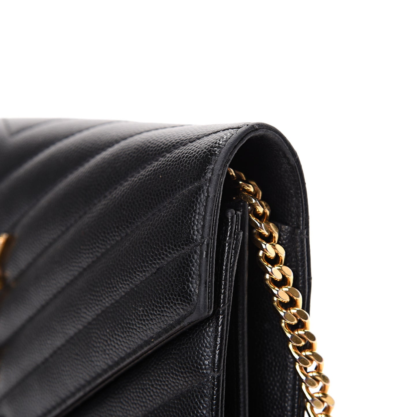 Grain De Poudre Matelasse Chevron Monogram Chain Wallet Black