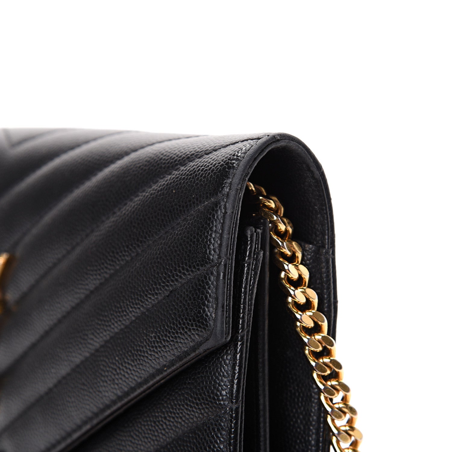 Saint Laurent Grain De Poudre Matelasse Chevron Monogram Chain Wallet Black 18 of 19