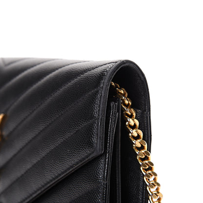 Saint Laurent Grain De Poudre Matelasse Chevron Monogram Chain Wallet Black 18 of 19