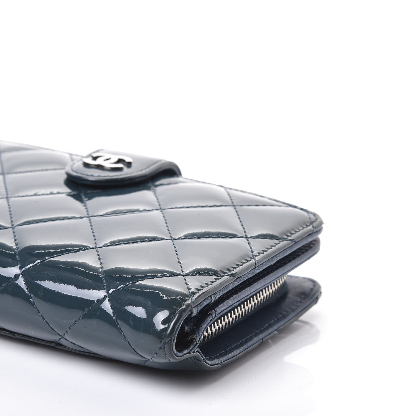 Patent Quilted Zip Pocket Wallet Blue