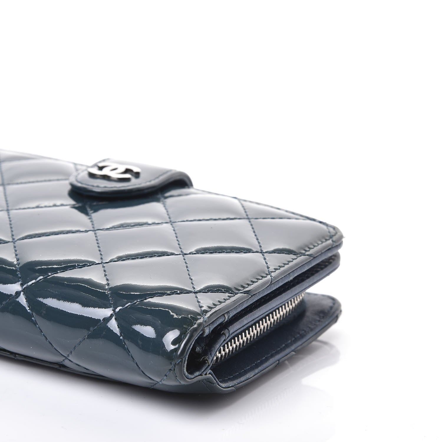 Chanel Patent Quilted Zip Pocket Wallet Blue 7 of 11