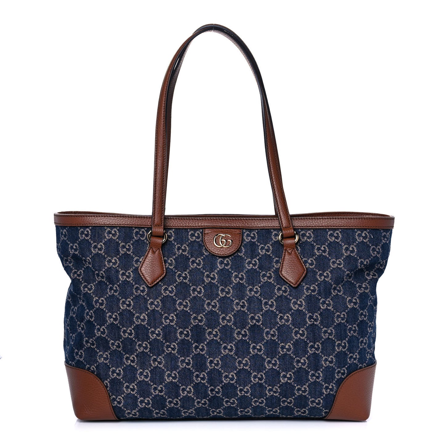 New Denim GG Monogram Medium Ophidia Shopping Tote Blue Tea Cuir
