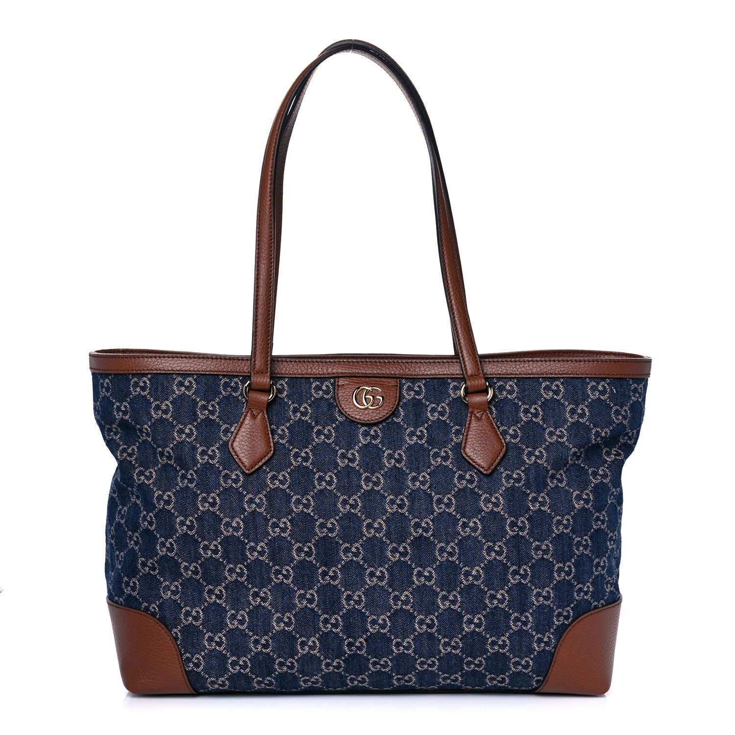 Gucci New Denim GG Monogram Medium Ophidia Shopping Tote Blue Tea Cuir 1 of 11