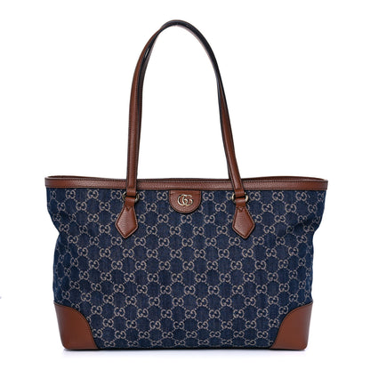 Gucci New Denim GG Monogram Medium Ophidia Shopping Tote Blue Tea Cuir 1 of 11