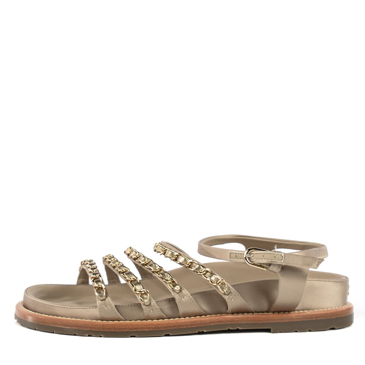 Satin Chain Flat Sandals 37 Beige