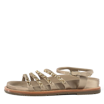 Chanel Satin Chain Flat Sandals 37 Beige 1 of 7