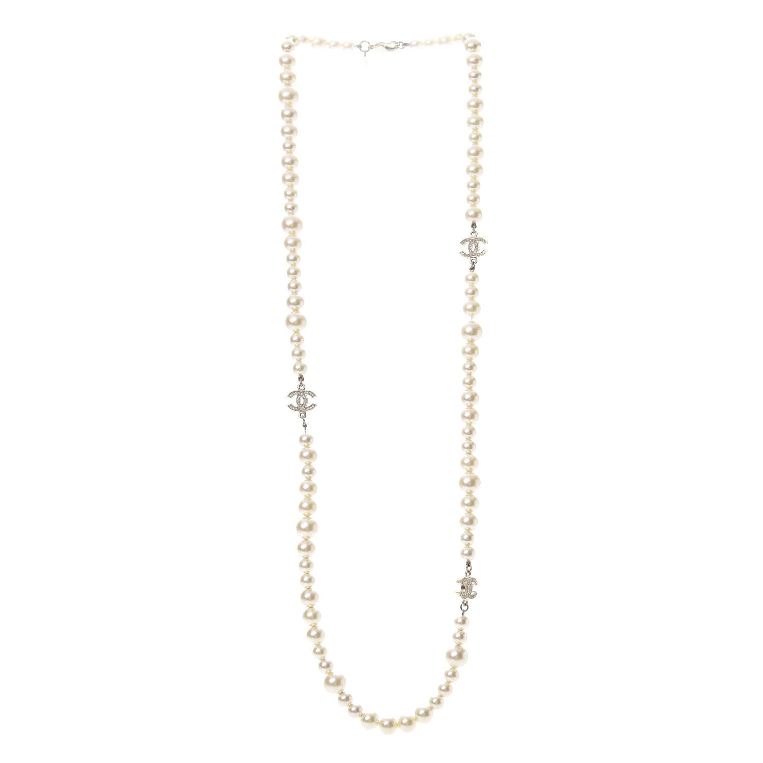 Chanel Pearl Crystal Long CC Necklace Gold 3 of 5