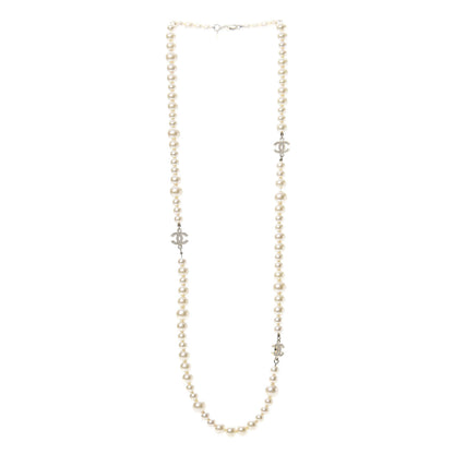 Chanel Pearl Crystal Long CC Necklace Gold 3 of 5