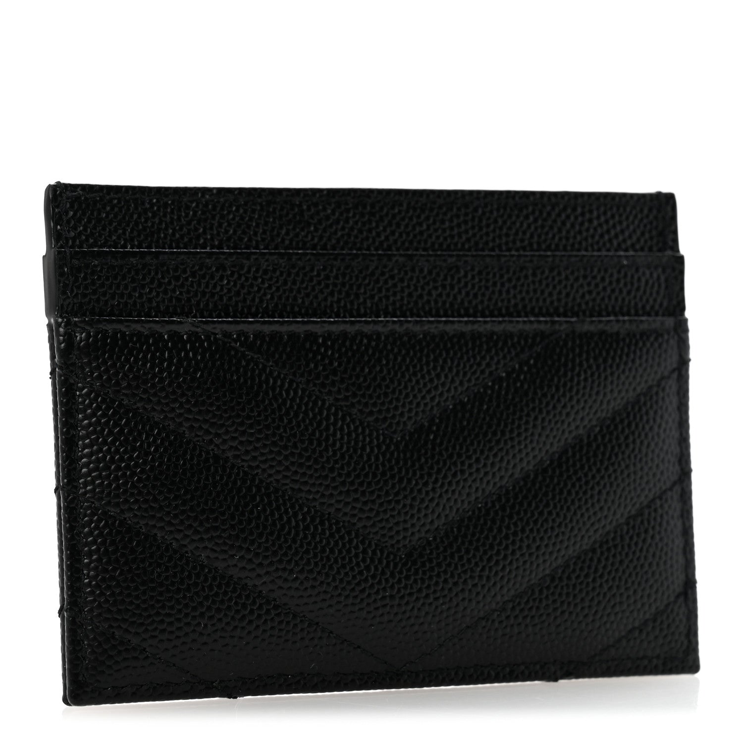 Saint Laurent Grain De Poudre Matelasse Chevron Monogram Credit Card Case Black 3 of 9