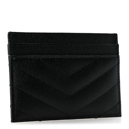 Saint Laurent Grain De Poudre Matelasse Chevron Monogram Credit Card Case Black 3 of 9