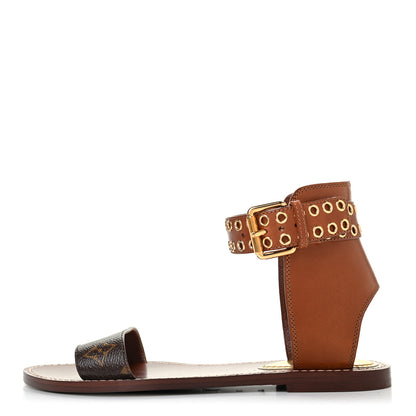 Louis Vuitton Calfskin Monogram Passenger Flat Sandals 38 Cognac 1 of 6