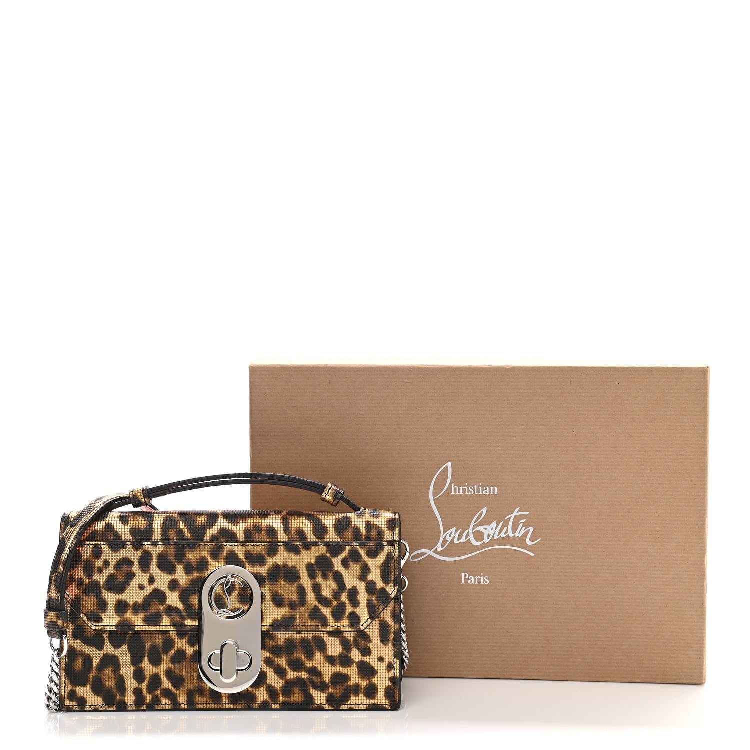 Christian Louboutin Metallic Calfskin Coins Leopard Print Small Elisa Baguette Gold Silver 10 of 10