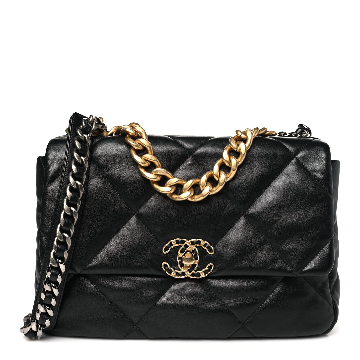 Lambskin Quilted Large Chanel 19 Flap Black