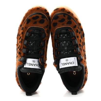 Chanel Lambskin Cheetah Print Quilted Sneakers 38.5 Brown Black 2 of 9