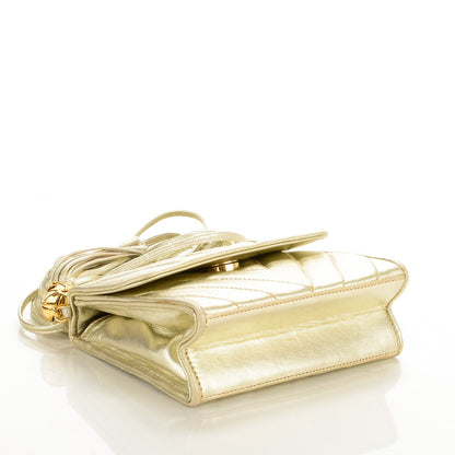 Chanel Metallic Lambskin Chevron Quilted Mini Square Tassel Flap Gold 4 of 9